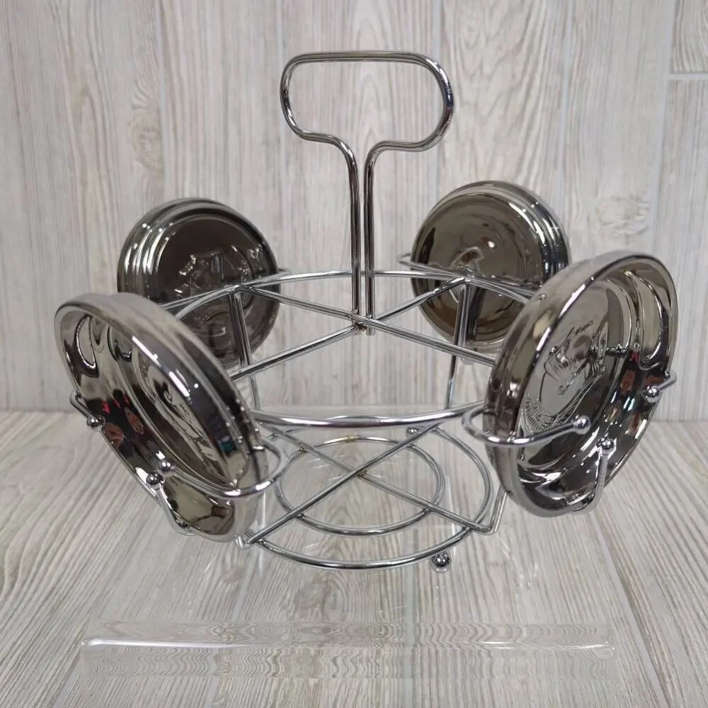 Vintage Kimiko Coaster Set 4 Pewter Silver Roman Gladiator Logo Crest w/ Holder